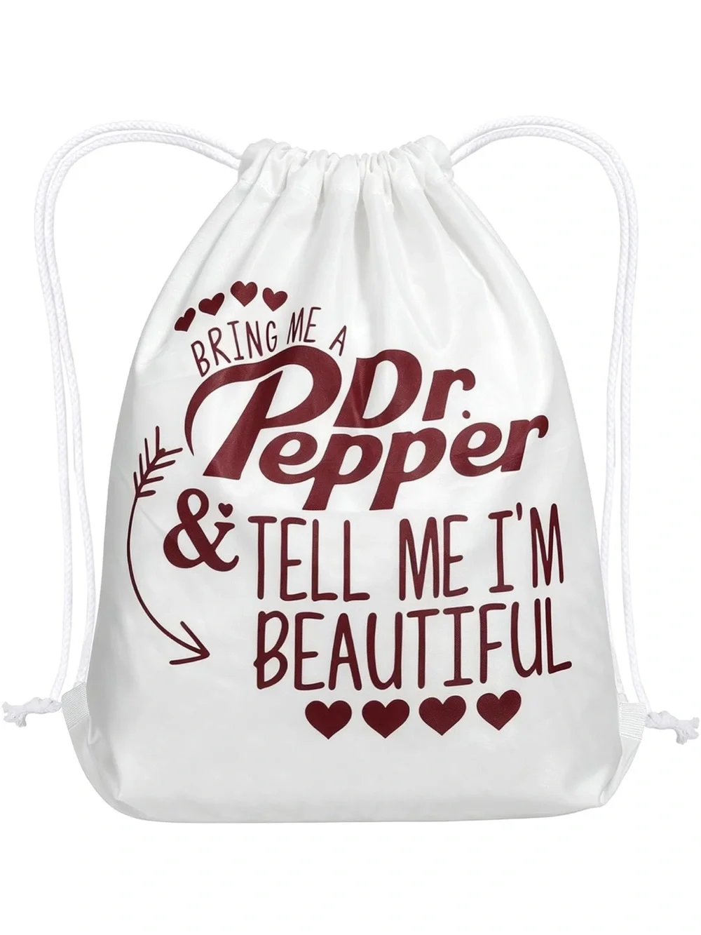 Dr Pepper Graphic White Drawstring Bag